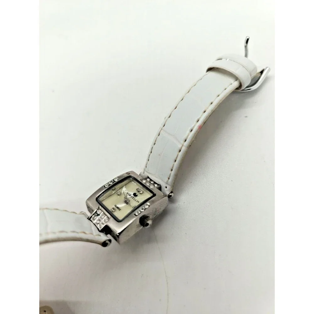Vincelle Women’s Watch White Band Silver Tone Rhinestone Accent Needs Battery